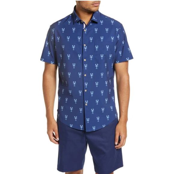 Mizzen + Main Men Classic Leeward Trim Fit Lobster Print Performance Shirt XXL - Picture 2 of 12